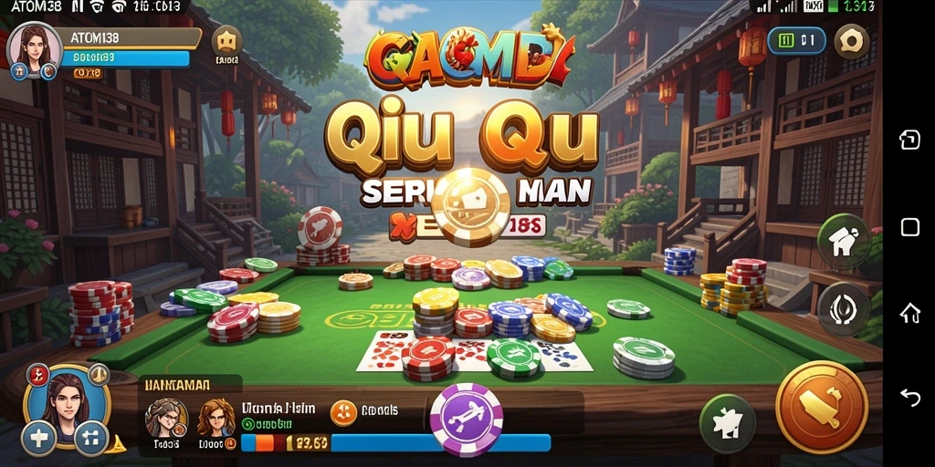 Screenshot gameplay ATOM138 yang menampilkan keseruan bermain QiuQiu.