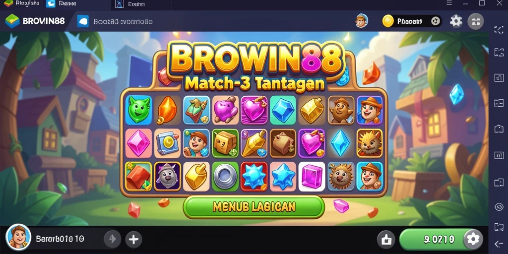 Tampilan BROWIN88 dengan gameplay Match-3 yang menarik dan penuh warna.