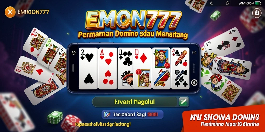 Screenshot EMON777 menampilkan gameplay Domino yang seru dan interaktif.