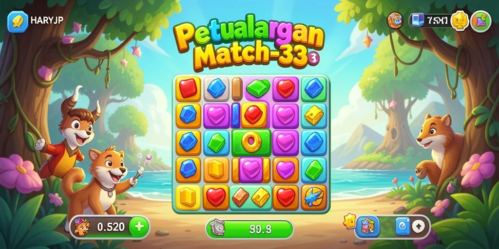 Screenshot gameplay HARAPJP dengan permata berwarna-warni yang menantang.