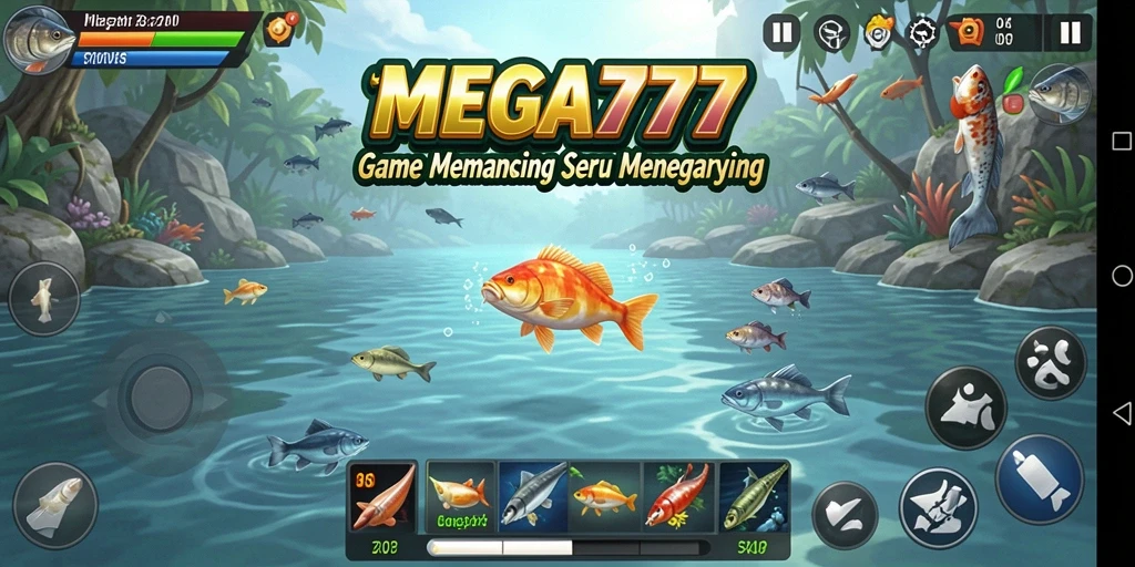 Screenshot gameplay MEGA777 yang menampilkan aksi memancing yang seru.