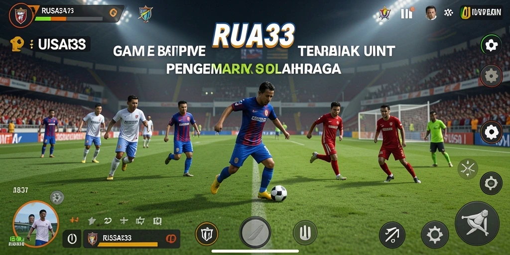 Screenshot gameplay RUSA33 menampilkan aksi seru di lapangan sepak bola.